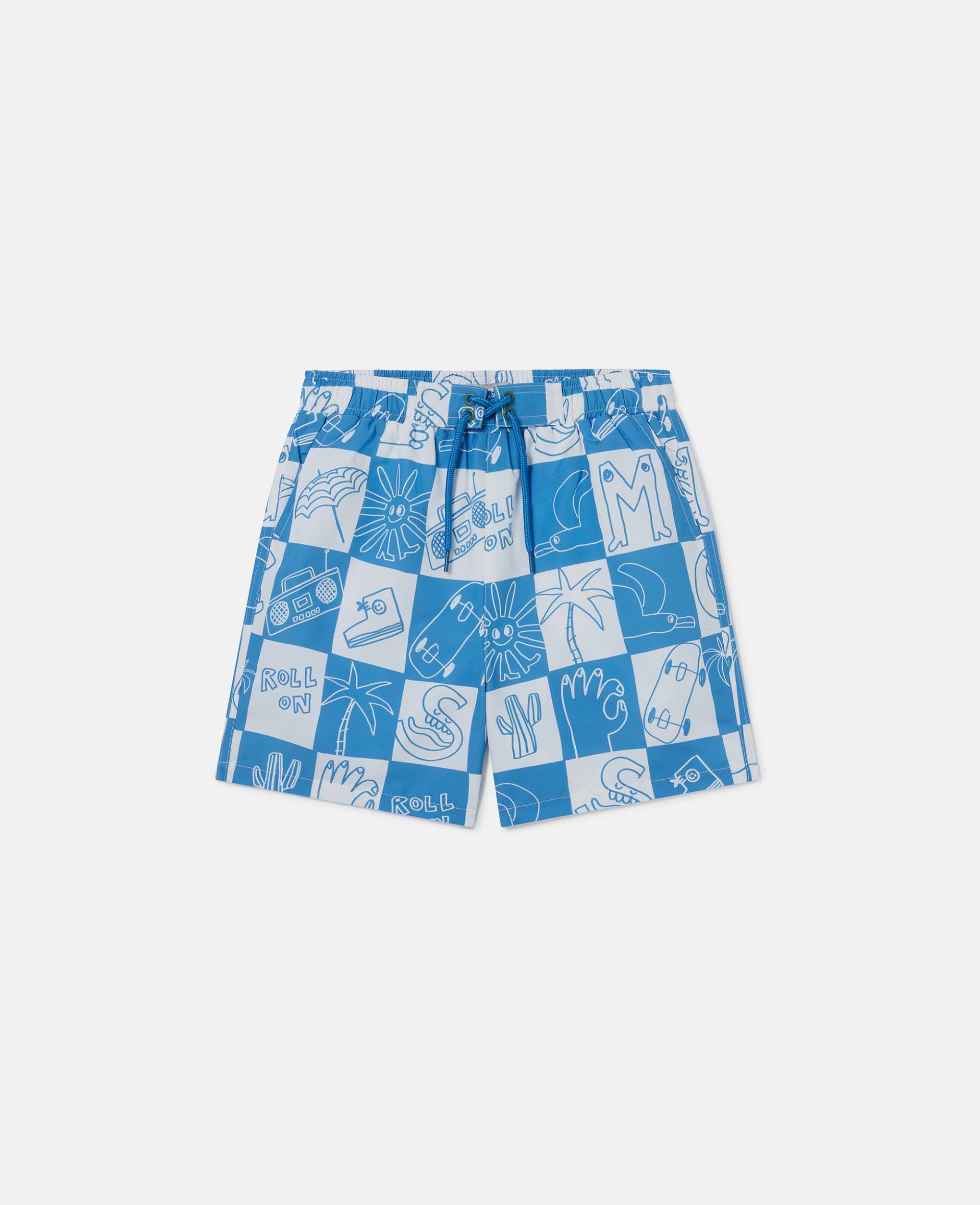 Stella McCartney - Karierte Badehose mit Markenschriftzug, Blau, Größe: 4 von Stella McCartney