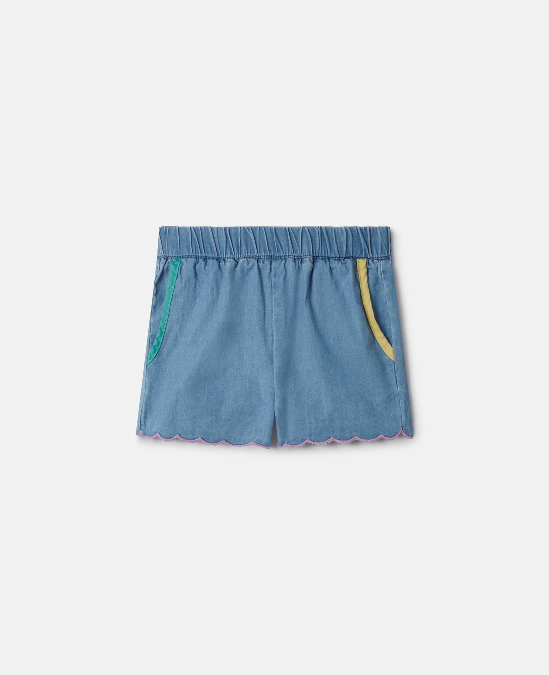 Stella McCartney - Chambray-Shorts mit Muschelsaum, Frau, Blau, Größe: 36m von Stella McCartney