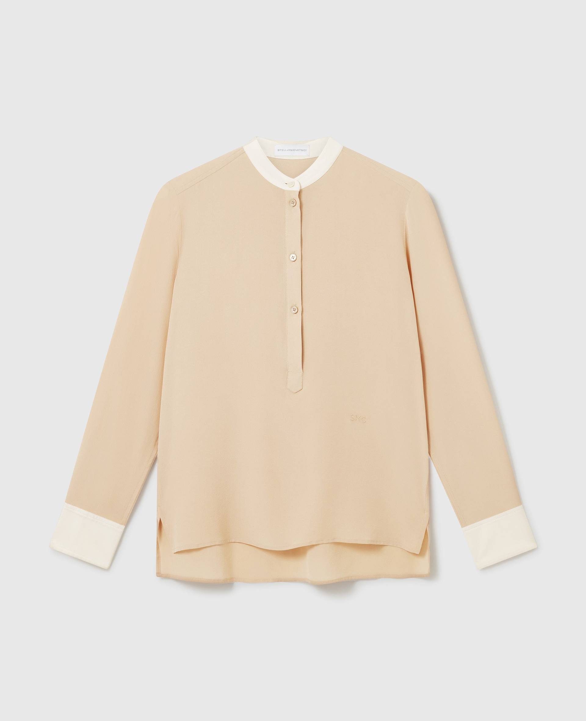 Stella McCartney - Contrast Panel Grandfather Collar Shirt, Frau, Almond, Größe: 44 von Stella McCartney