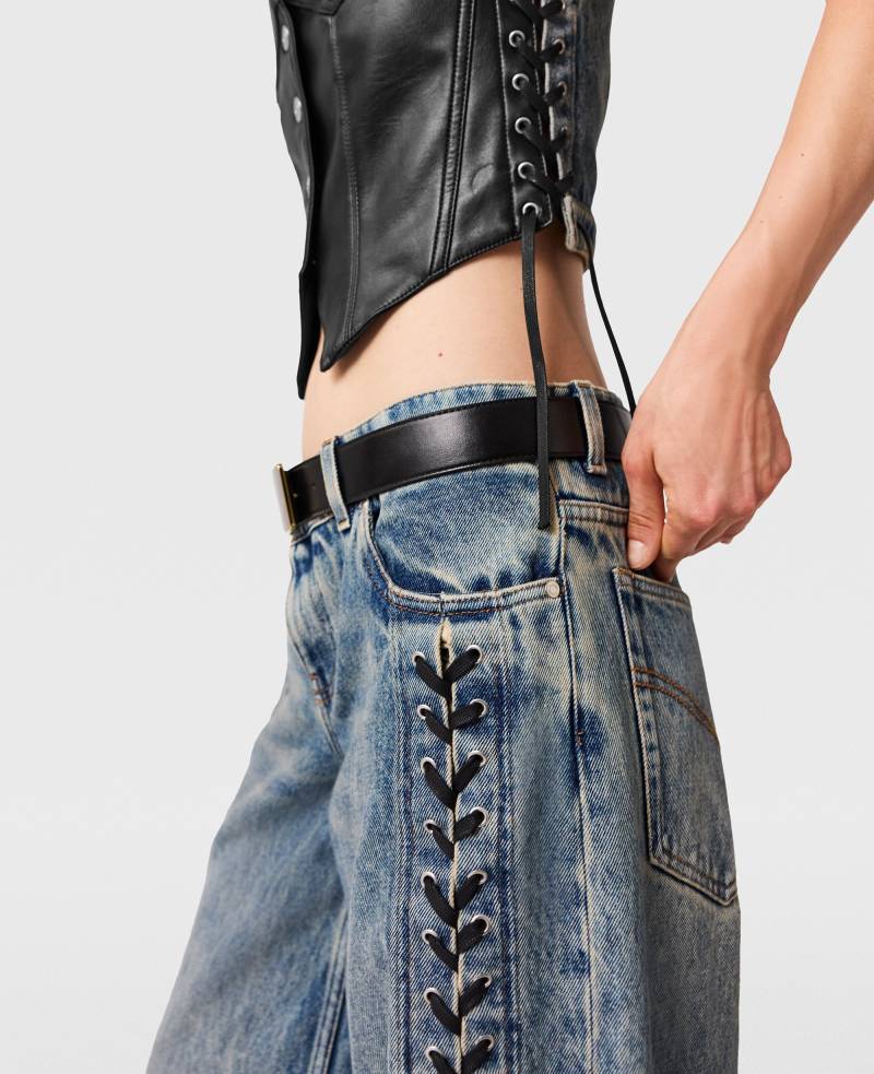Stella McCartney - Denim-Jeans mit Schnürung und weitem Bein, Frau, Mittelblau, Größe: 27 von Stella McCartney