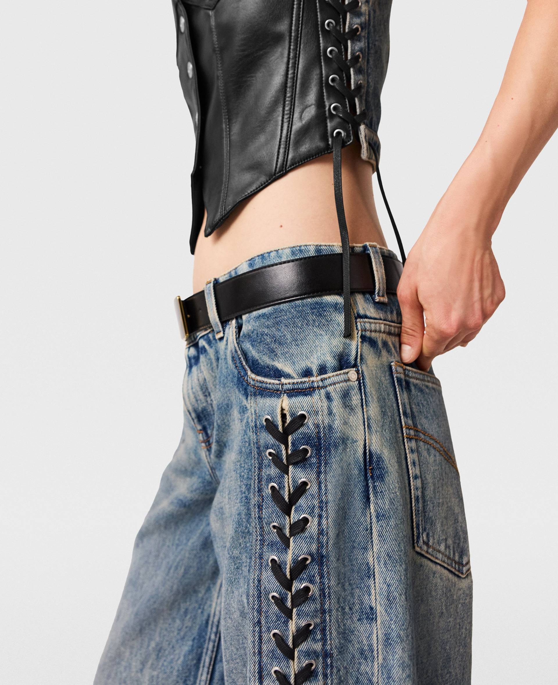 Stella McCartney - Denim-Jeans mit Schnürung und weitem Bein, Frau, Mittelblau, Größe: 28 von Stella McCartney