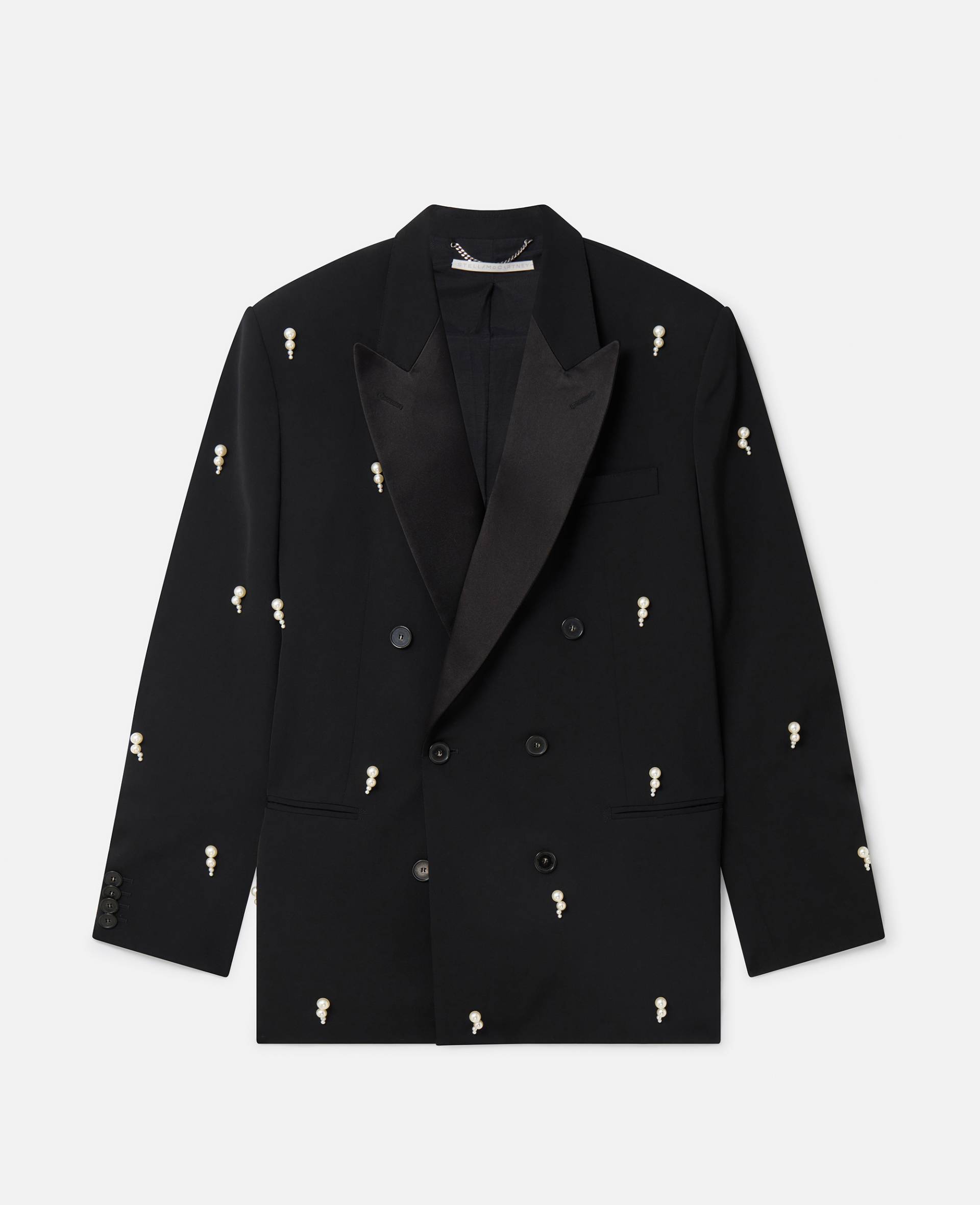 Stella McCartney - Doppelreihiger Oversize Blazer mit Perlenstickerei, Frau, Schwarz, Größe: 34 von Stella McCartney