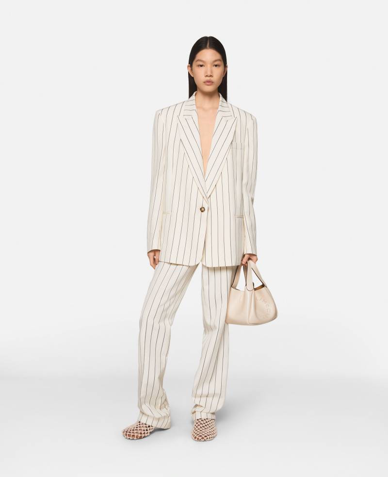 Stella McCartney - Einreihiger Blazer mit Streifen, Frau, Cremeweiß mit schwarzen Nadelstreifen, Größe: 40 von Stella McCartney