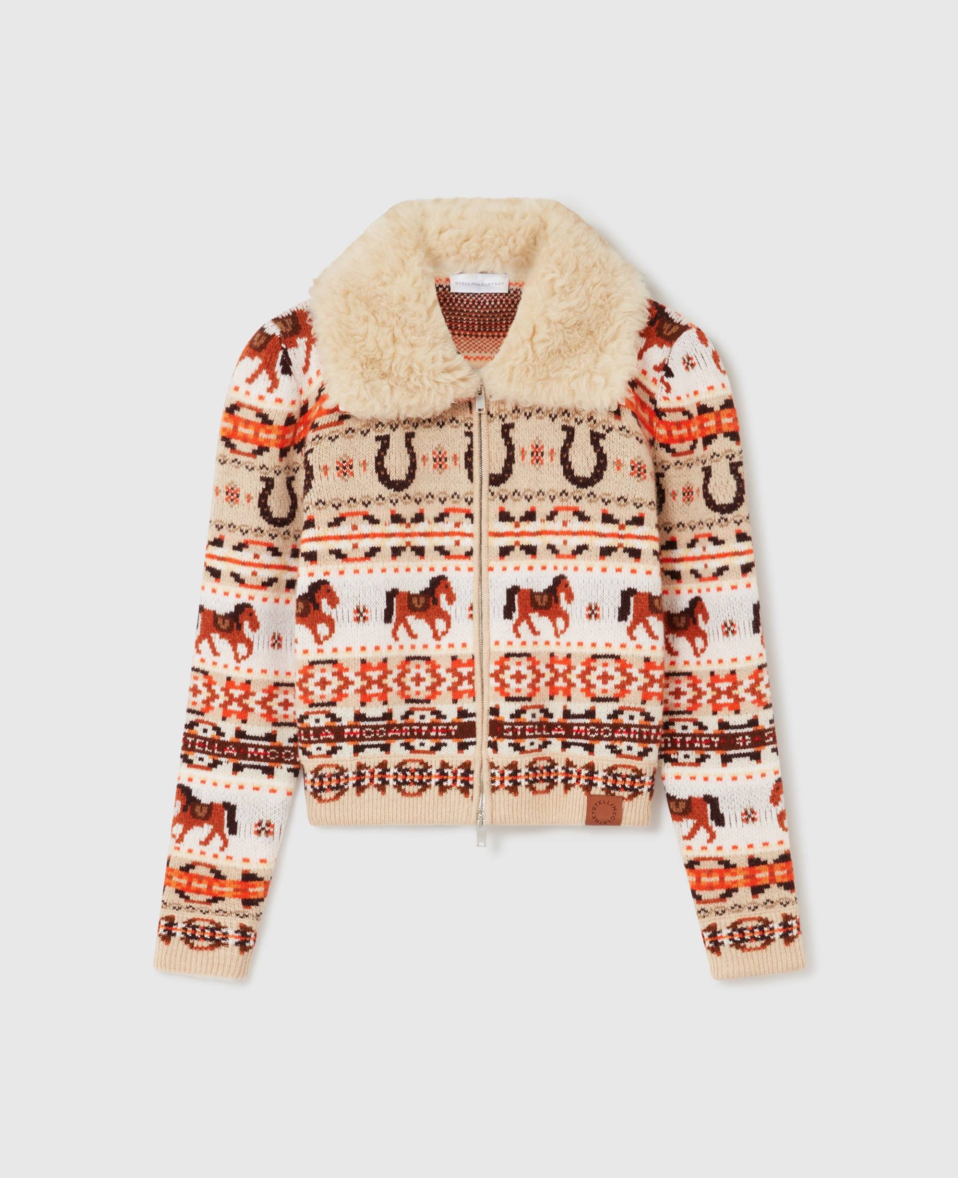 Stella McCartney - Fair Isle Strickjacke aus Wolle mit Teddystoff-Kragen, Frau, Fair Isle, Größe: S Stella McCartney - Fair Isle Strickjacke aus Wolle mit Teddystoff-Kragen, Frau, Fair Isle, Größe: S von Stella McCartney
