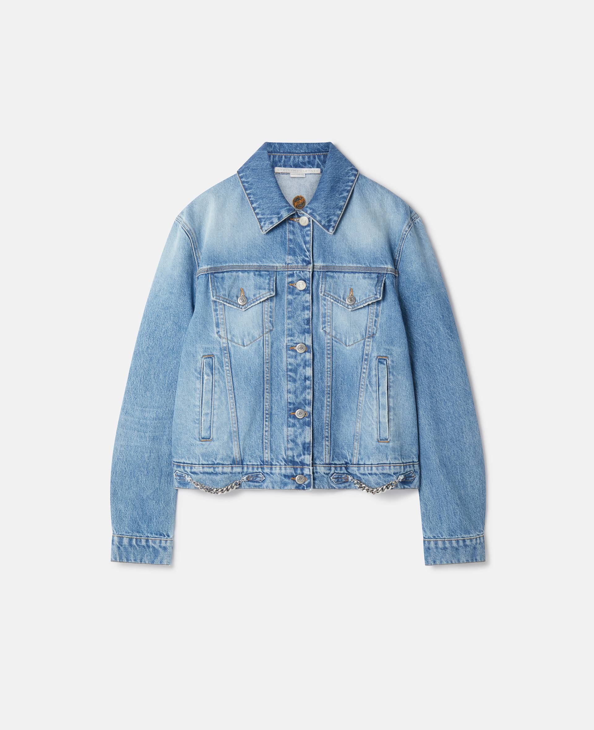 Stella McCartney - Falabella Jeansjacke mit Kette in Light Washed-Optik, Frau, Mittelblau, Größe: XL von Stella McCartney