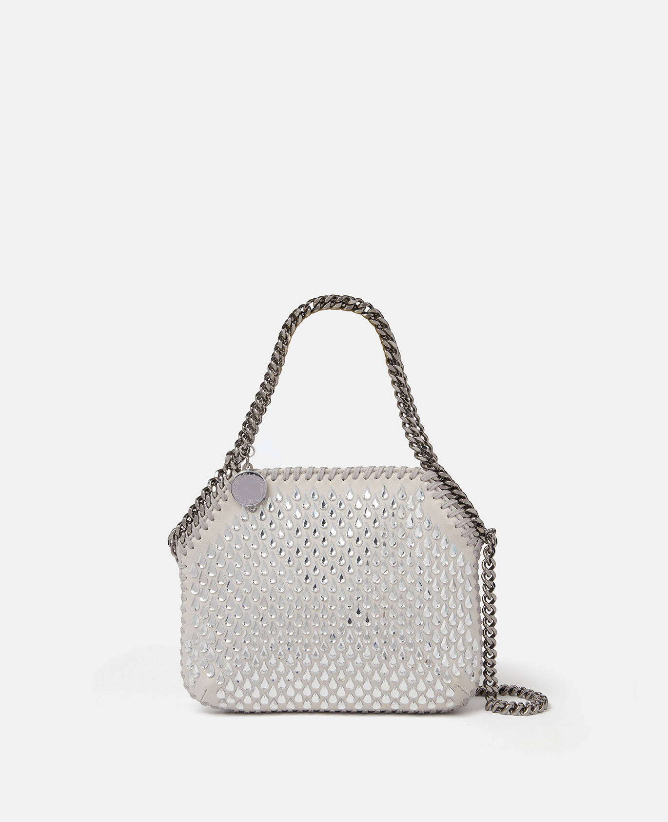 Stella McCartney - Falabella Mini-Tote Bag mit Kristall-Mesh, Frau, Silber von Stella McCartney