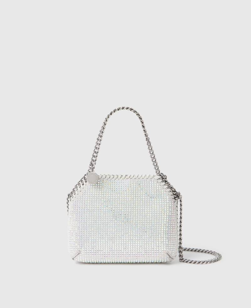 Stella McCartney - Falabella Nano Tote Bag mit Kristallen, Frau, Silver/White von Stella McCartney
