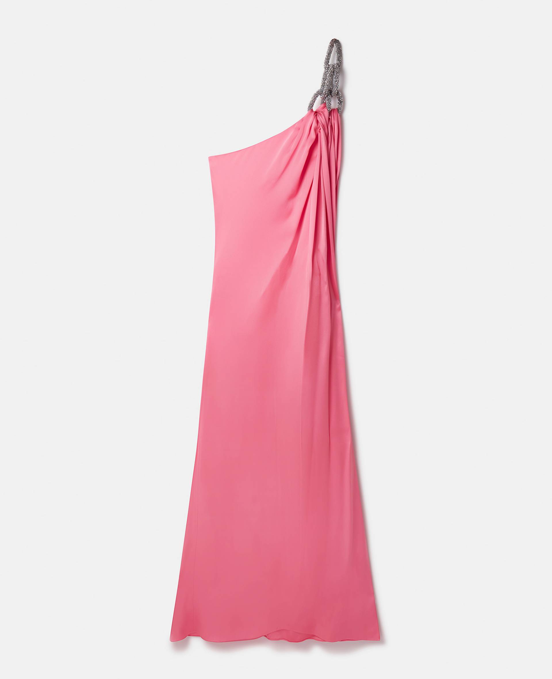 Stella McCartney - Falabella One-Shoulder-Kleid aus Doppelsatin mit Kristallkette, Frau, Leuchtendes Pink, Größe: 36 von Stella McCartney