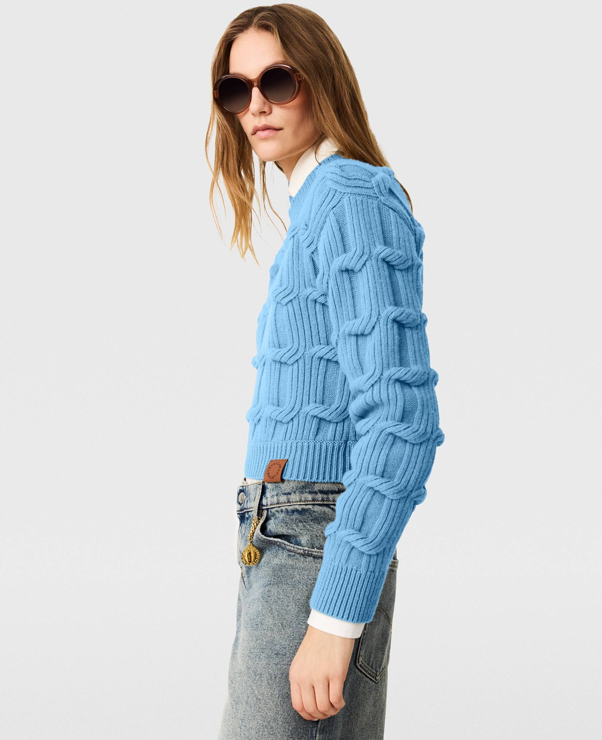 Stella McCartney - Falabella Pullover aus Zopfmusterstrick mit Rundhalsausschnitt, Frau, Neues Himmelblau, Größe: M von Stella McCartney