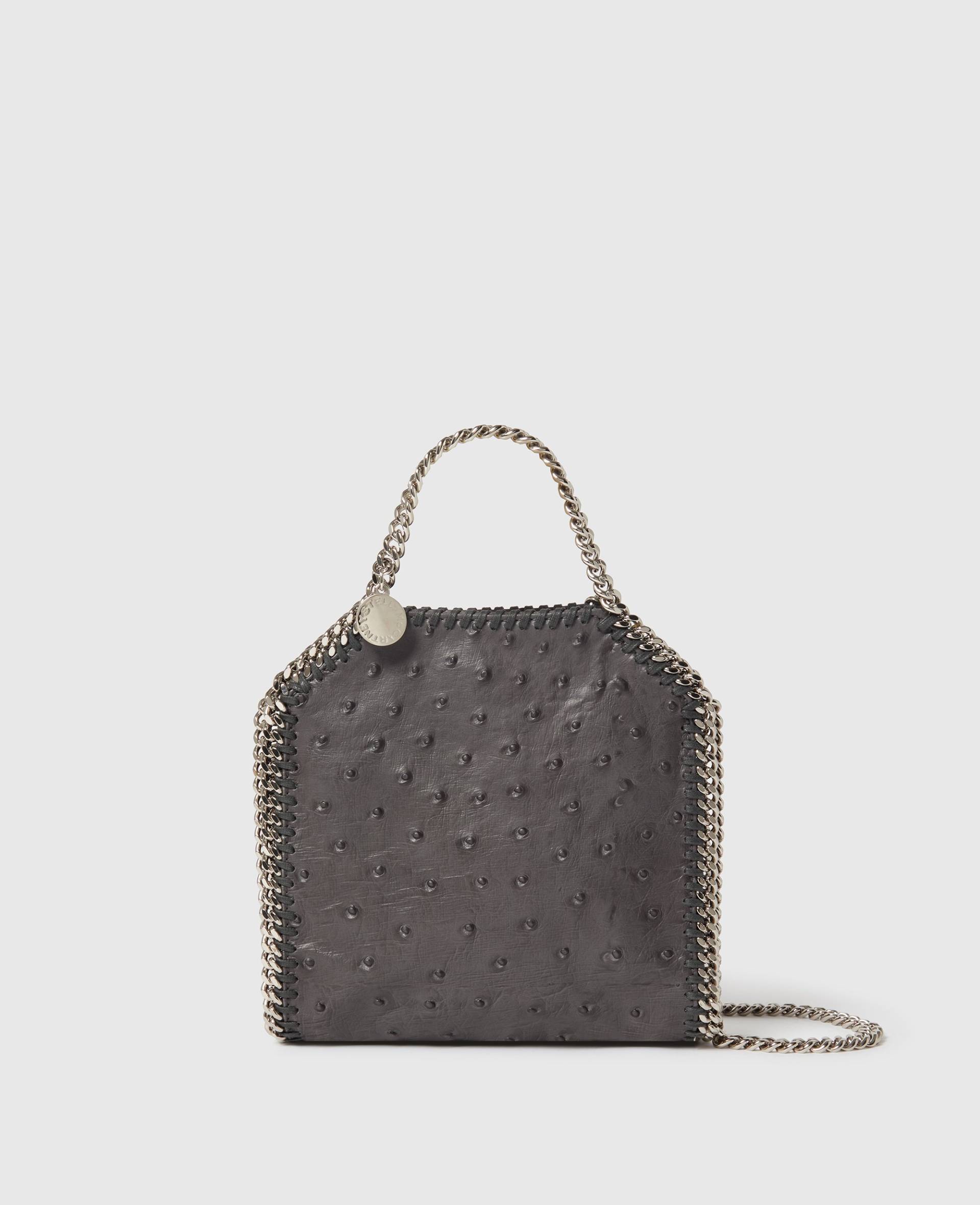 Stella McCartney - Falabella Tiny Tote Bag in Straußenoptik, Frau, Schiefergrau von Stella McCartney