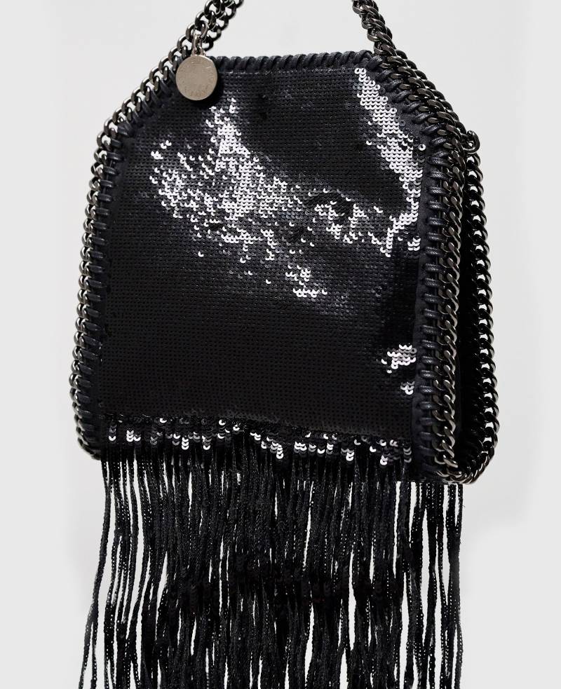 Stella McCartney - Falabella Tote Bag im Mini-Format in limitierter Auflage mit Pailletten-Fransen, Frau, Schwarz von Stella McCartney