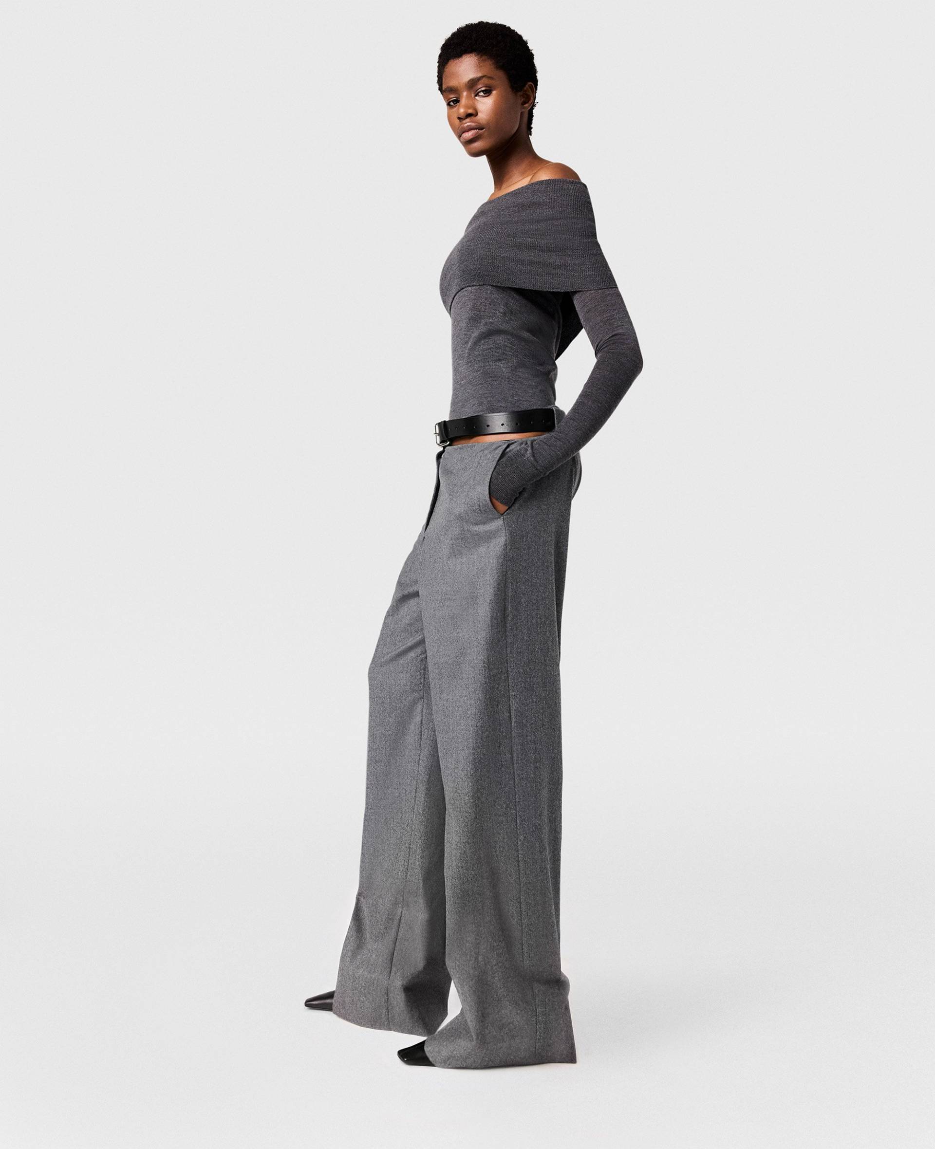 Stella McCartney - Flanellhose mit Gürtel und geradem Bein, Frau, Grau meliert, Größe: 40 Stella McCartney - Flanellhose mit Gürtel und geradem Bein, Frau, Grau meliert, Größe: 40 von Stella McCartney