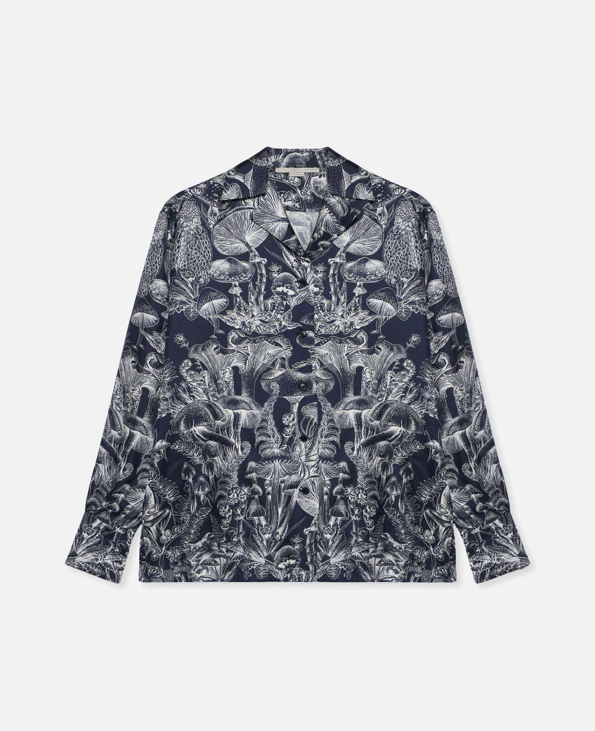 Stella McCartney - Pyjama-Oberteil aus Seide mit Fungi Forest Print, Frau, Marineblau Bunt, Größe: 38 von Stella McCartney