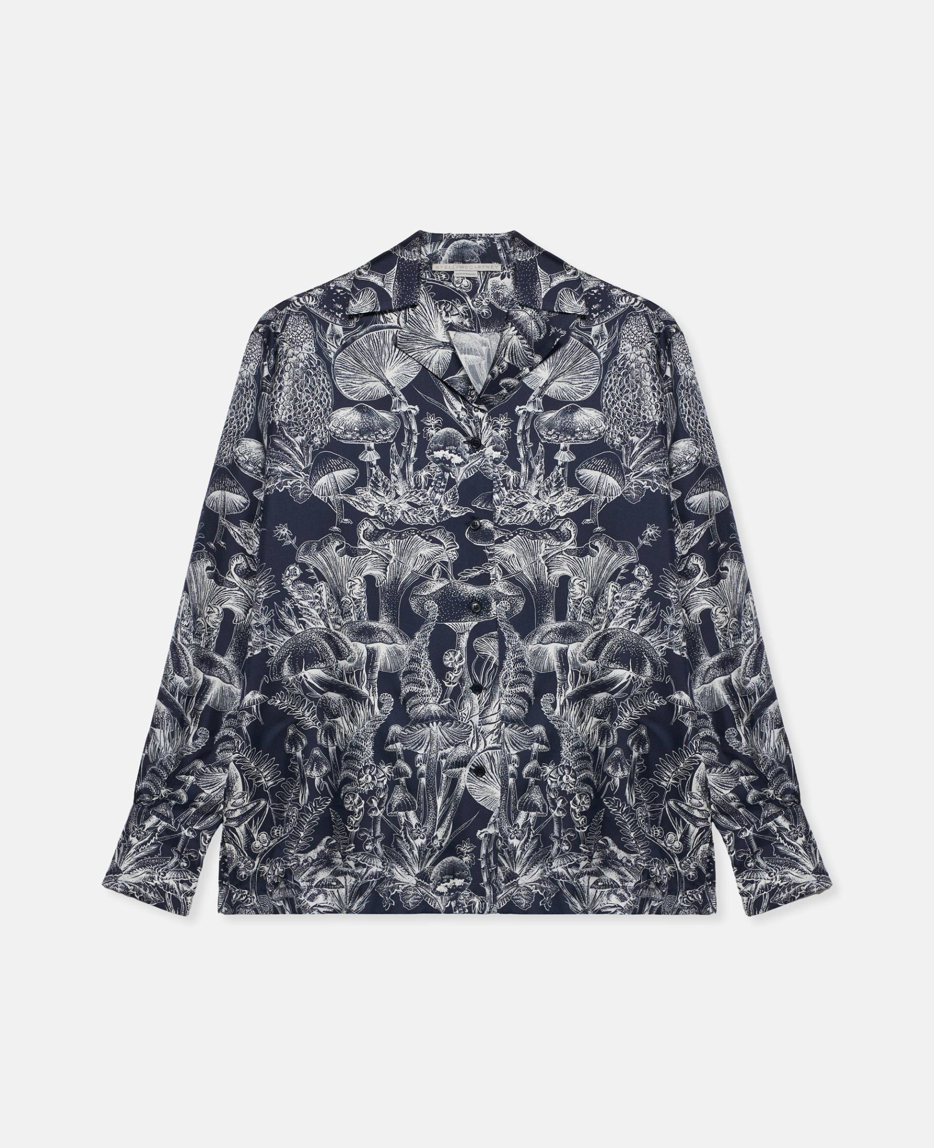 Stella McCartney - Pyjama-Oberteil aus Seide mit Fungi Forest Print, Frau, Marineblau Bunt, Größe: 40 von Stella McCartney