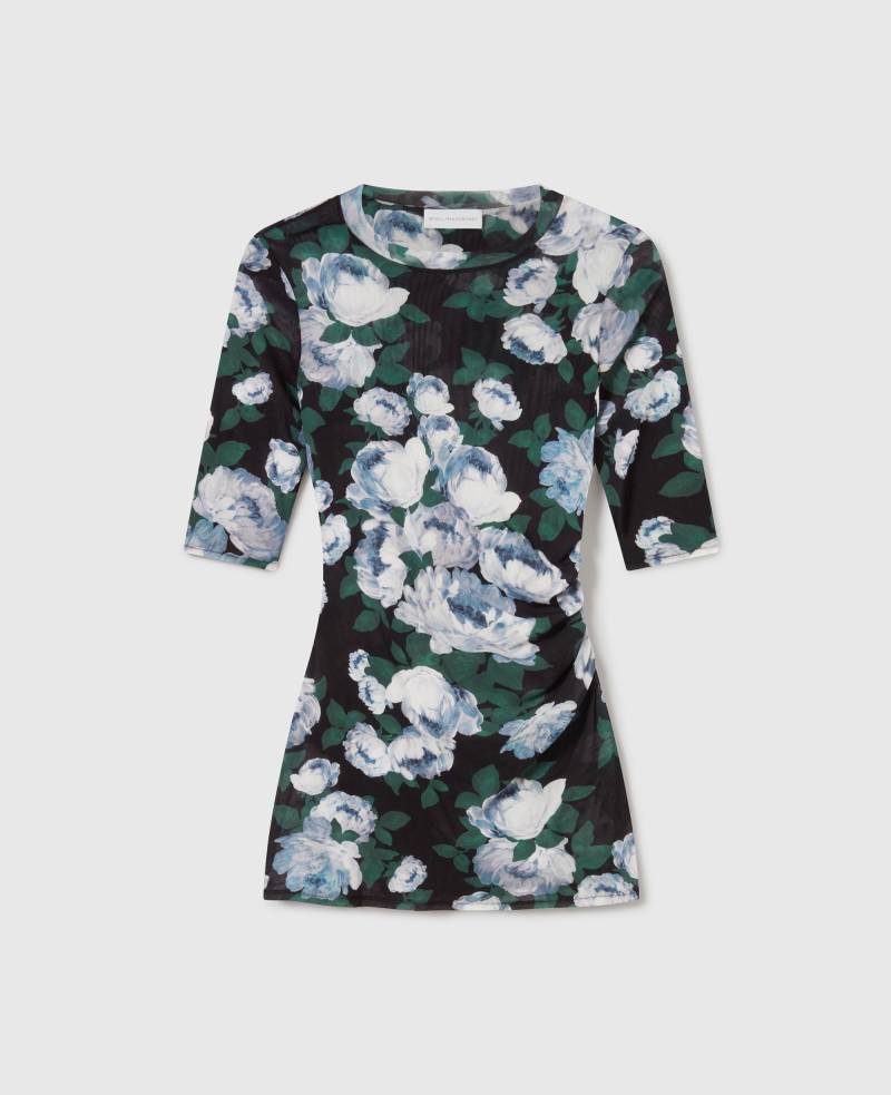 Stella McCartney - Geblümtes Mesh-Top mit Dreiviertelärmeln, Frau, Blau geblümt, Größe: XS von Stella McCartney