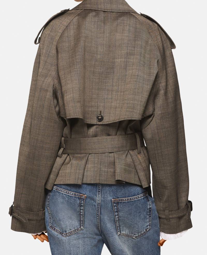 Stella McCartney - Gekürzter Trenchcoat aus Wolle mit Nadelstreifen, Frau, Stone mit Nadelstreifen, Größe: 42 von Stella McCartney