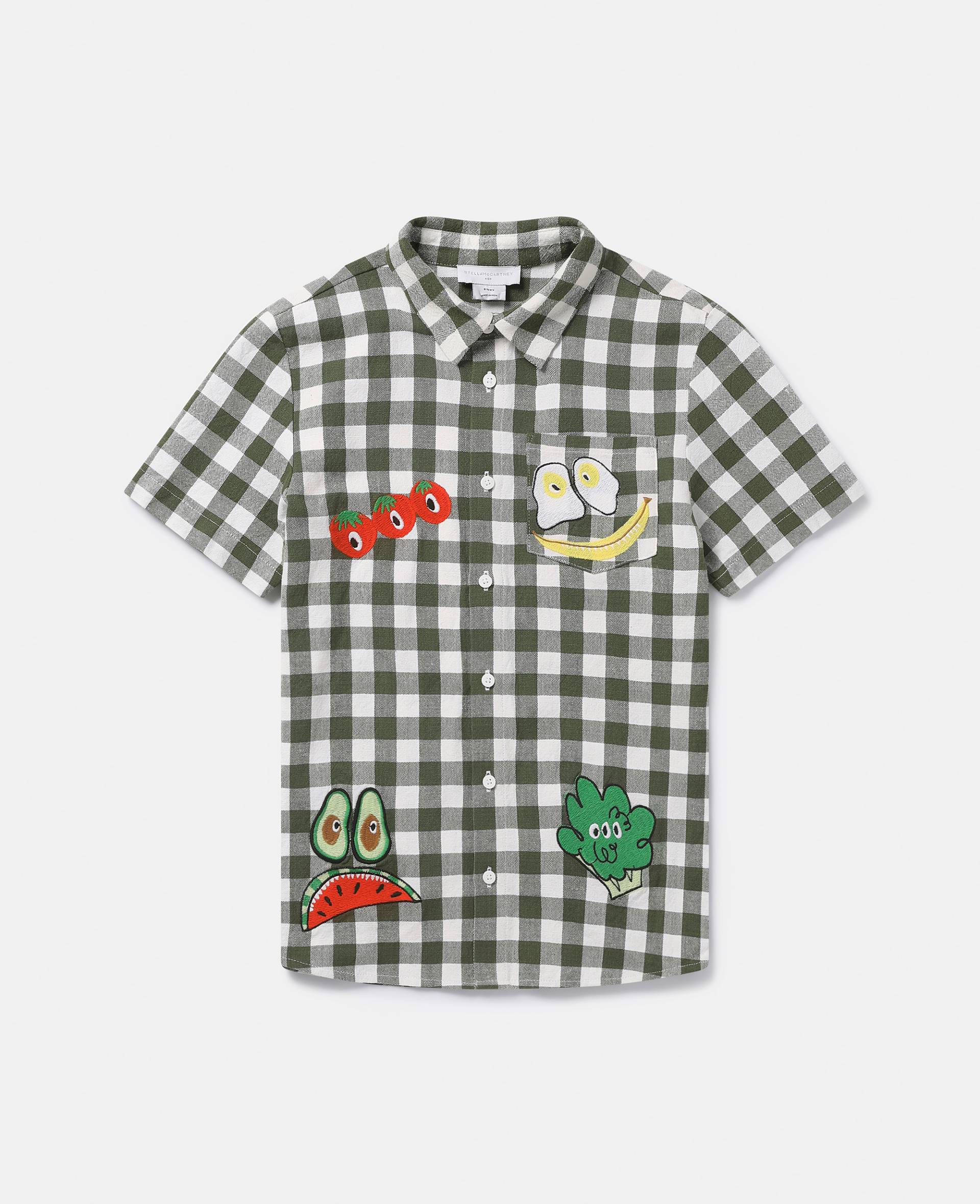 Stella McCartney - Gingham-Hemd mit Veggie-Stickerei, Frau, Grün/Weiß, Größe: 5 von Stella McCartney