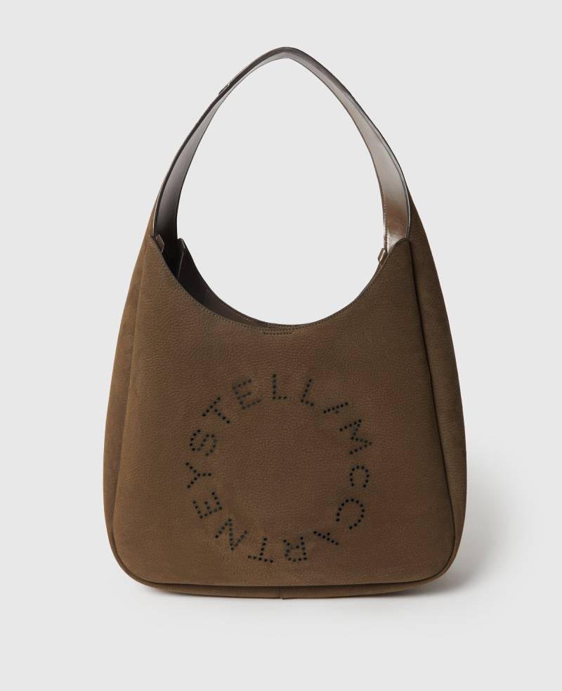 Stella McCartney - Große Wildleder Hobo Bag mit Logo, Frau, Mokka von Stella McCartney