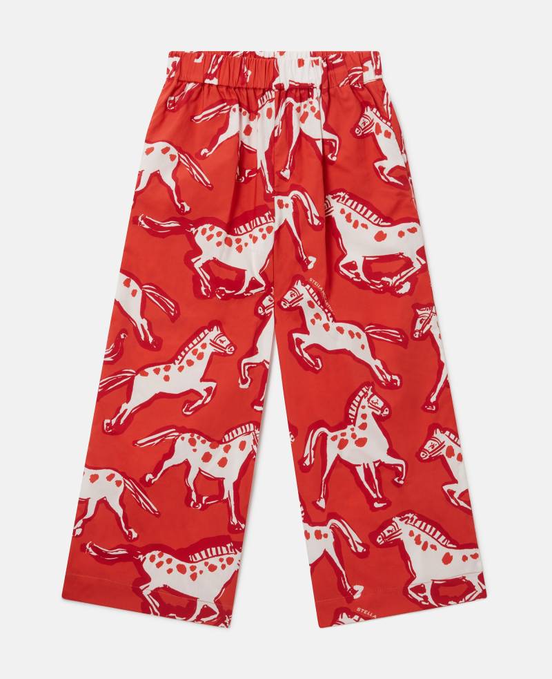 Stella McCartney - Hose mit Pferde-Print aus Popeline, Frau, Rot/Bunt, Größe: 4 von Stella McCartney