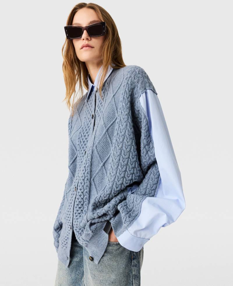 Stella McCartney - Hybrid Knit Shirt Cardigan, Frau, Blue/Grey, Größe: M von Stella McCartney