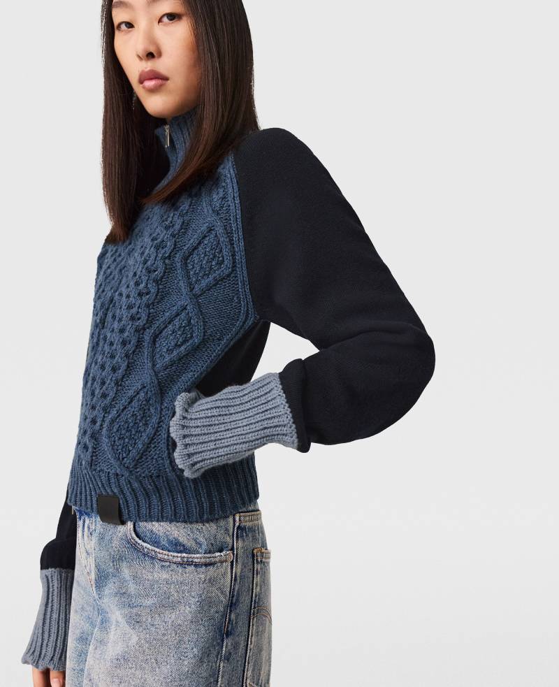 Stella McCartney - Hybride Strick- und Bomberjacke, Frau, Marineblau, Größe: L von Stella McCartney