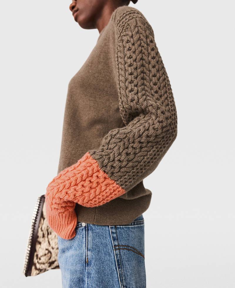 Stella McCartney - Hybrider Strickpullover mit Rundhalsausschnitt, Frau, Taupe, Größe: L von Stella McCartney