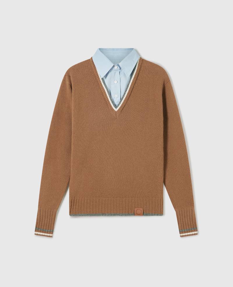 Stella McCartney - Hybrides Strickhemd und Pullover, Frau, Karamell, Größe: M von Stella McCartney