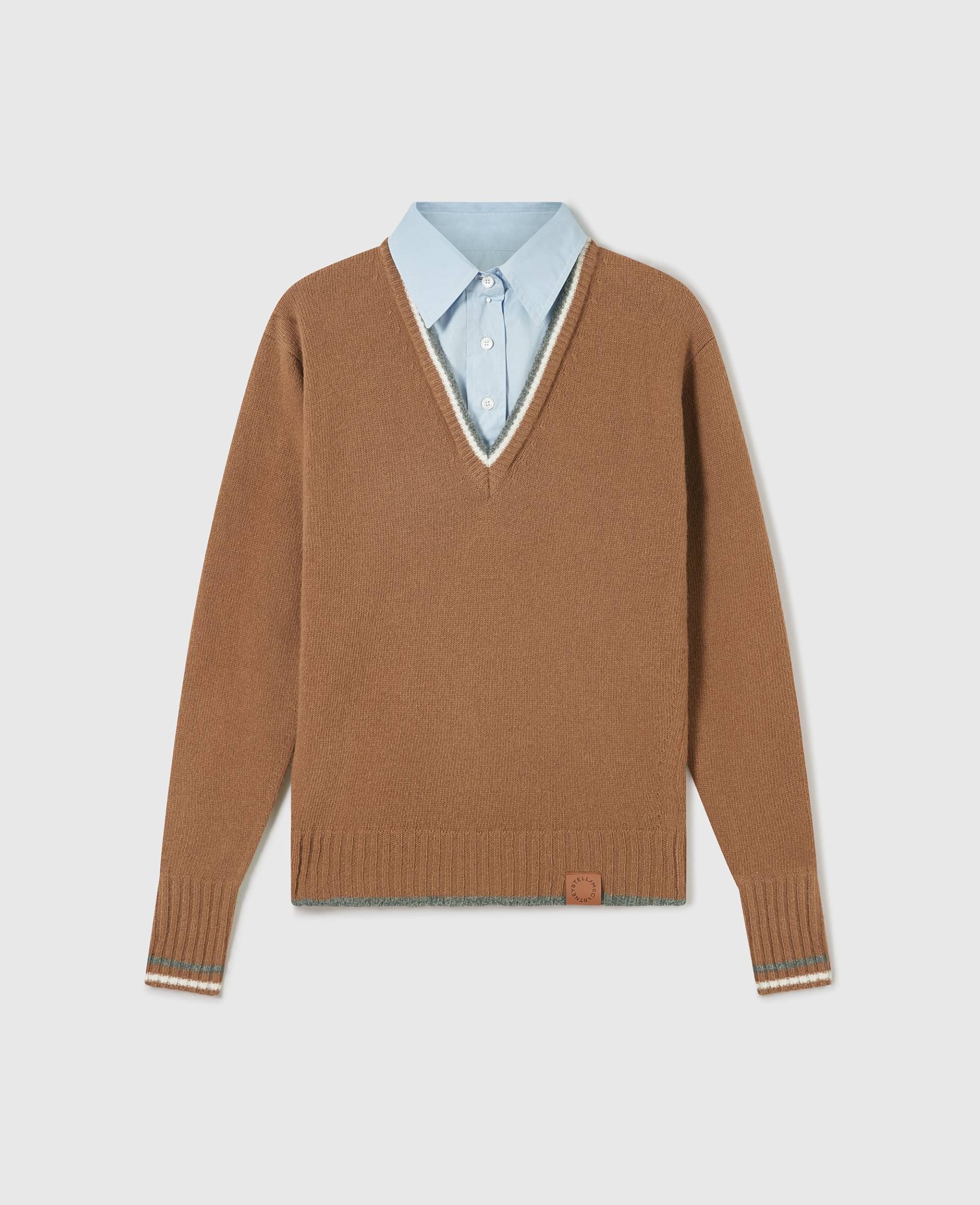 Stella McCartney - Hybrides Strickhemd und Pullover, Frau, Karamell, Größe: XS von Stella McCartney