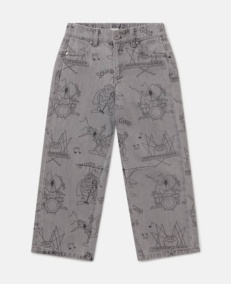 Stella McCartney - Jeans mit Insekten-Band-Print, Frau, Grau/Schwarz, Größe: 8 von Stella McCartney