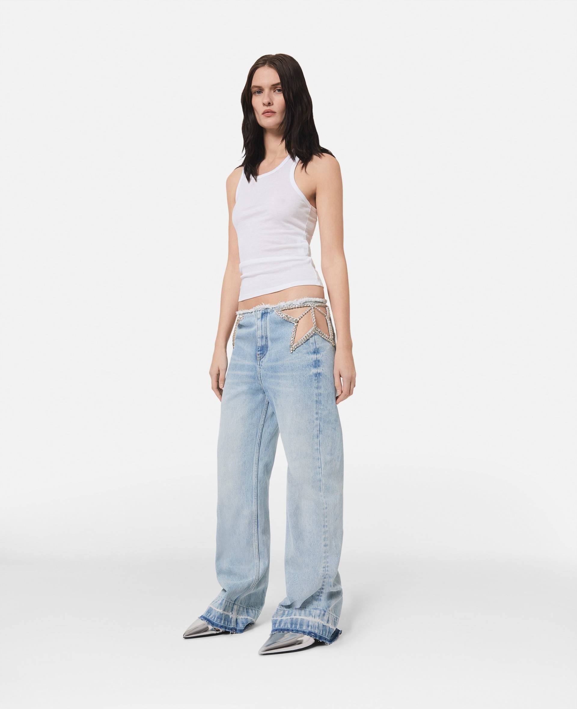 Stella McCartney - Jeans mit weitem Hosenbein und Strasssternen, Frau, Blau, Größe: 25 von Stella McCartney