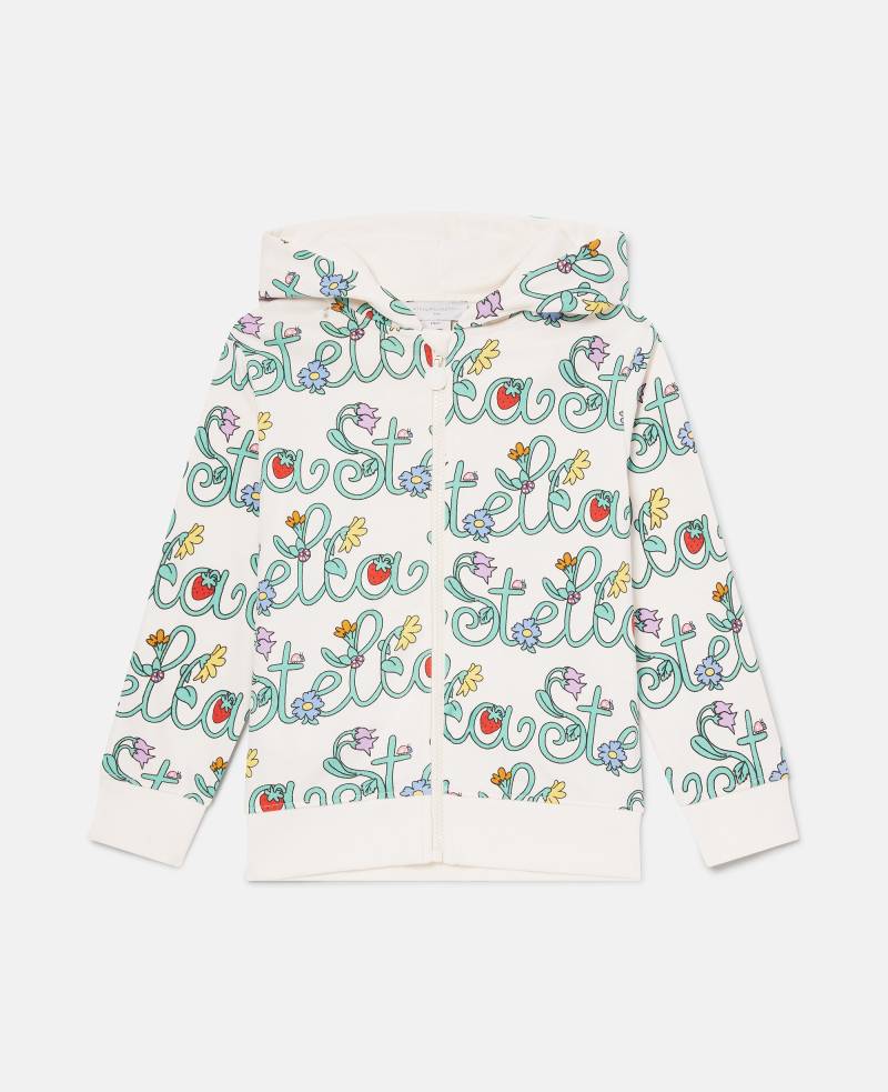 Stella McCartney - Kapuzenpullover mit Reissverschluss und Stella Ranken, Frau, Elfenbein/Mehrfarbig, Größe: 3 von Stella McCartney