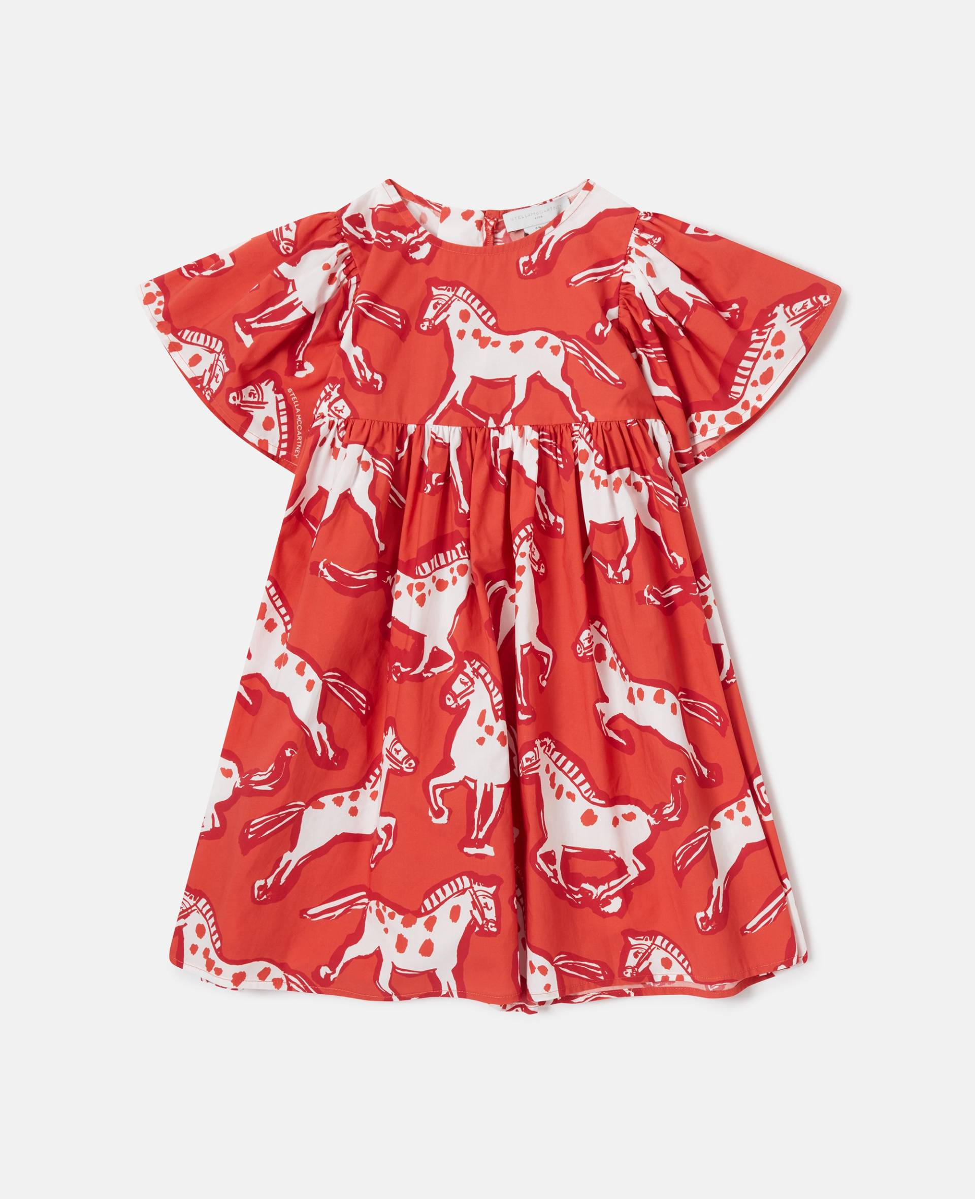 Stella McCartney - Kleid mit Pferde-Print aus Popeline, Frau, Rot/Bunt, Größe: 4 von Stella McCartney