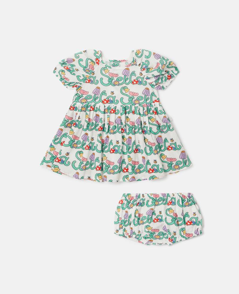 Stella McCartney - Kleid und Hoeschen mit Stella Ranken-Print, Frau, Elfenbein/Mehrfarbig, Größe: 18m von Stella McCartney