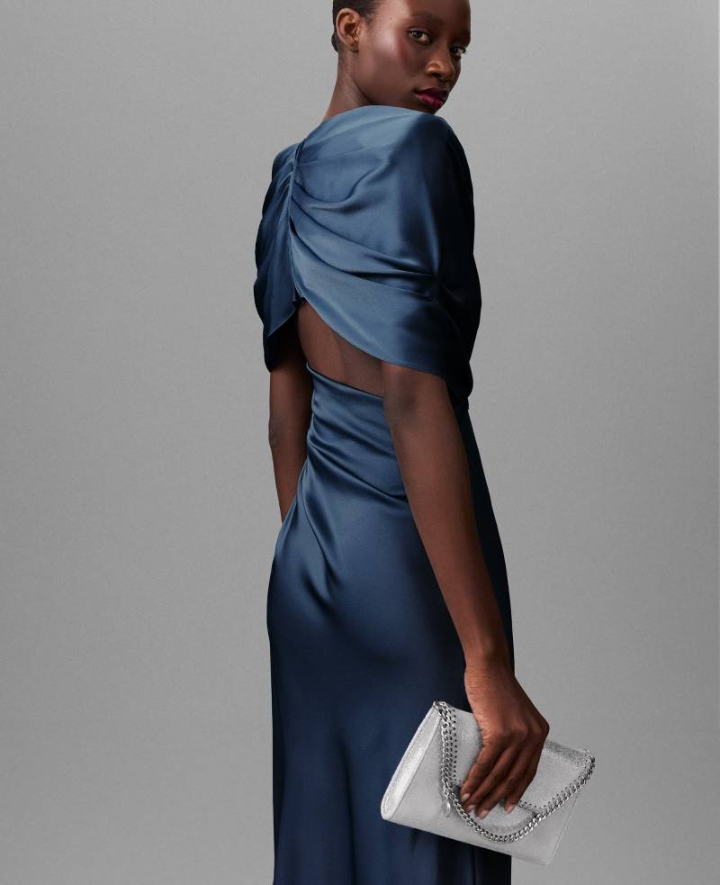 Stella McCartney - Kurzärmeliges Maxi-Wickelkleid aus Satin, Frau, Marineblau, Größe: 38 von Stella McCartney