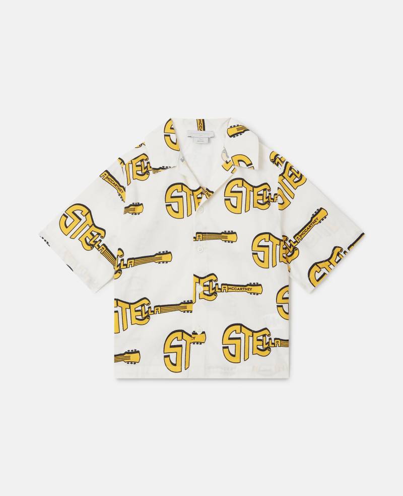 Stella McCartney - Kurzarmhemd mit Gitarren-Print, Frau, Elfenbein/Mehrfarbig, Größe: 2 von Stella McCartney