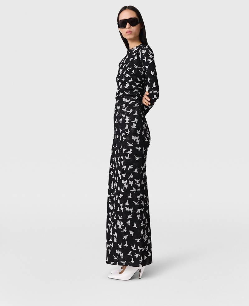 Stella McCartney - Langärmeliges Kleid aus Netzgewebe mit Tauben-Print, Frau, Schwarz/Weiß, Größe: M von Stella McCartney