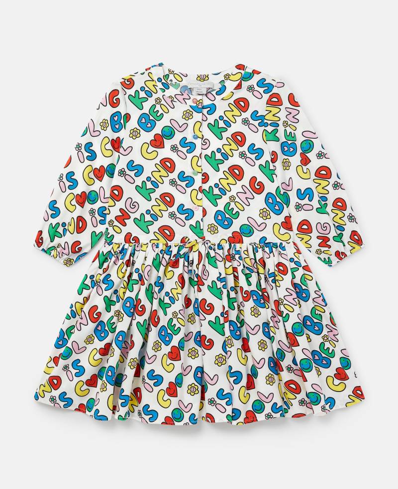 Stella McCartney - Langärmeliges Kleid mit Earth Friends Text-Print, Elfenbein/Mehrfarbig, Größe: 2 von Stella McCartney