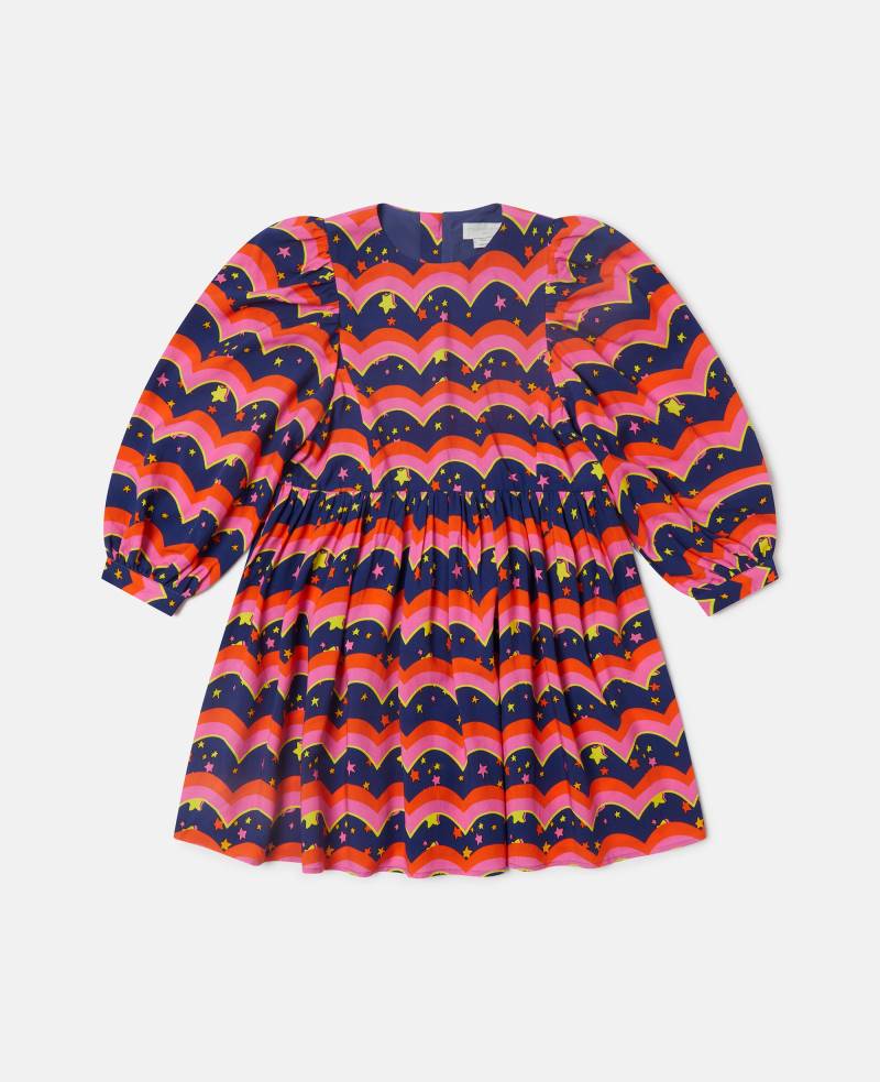 Stella McCartney - Langärmeliges Kleid mit wellenförmigem Print, Blau/Mehrfarbig, Größe: 8 von Stella McCartney