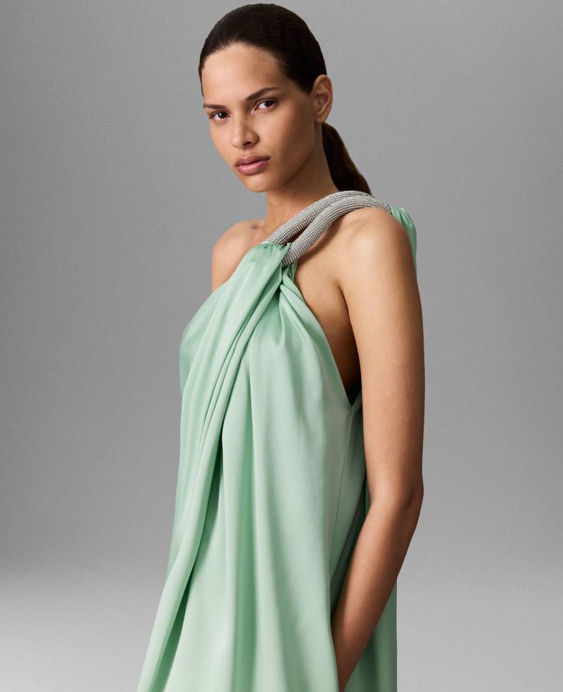 Stella McCartney - Asymmetrisch drapiertes Maxikleid mit bleifreiem Kristallkettenglied, Frau, Helles Mintgrün, Größe: 42 von Stella McCartney