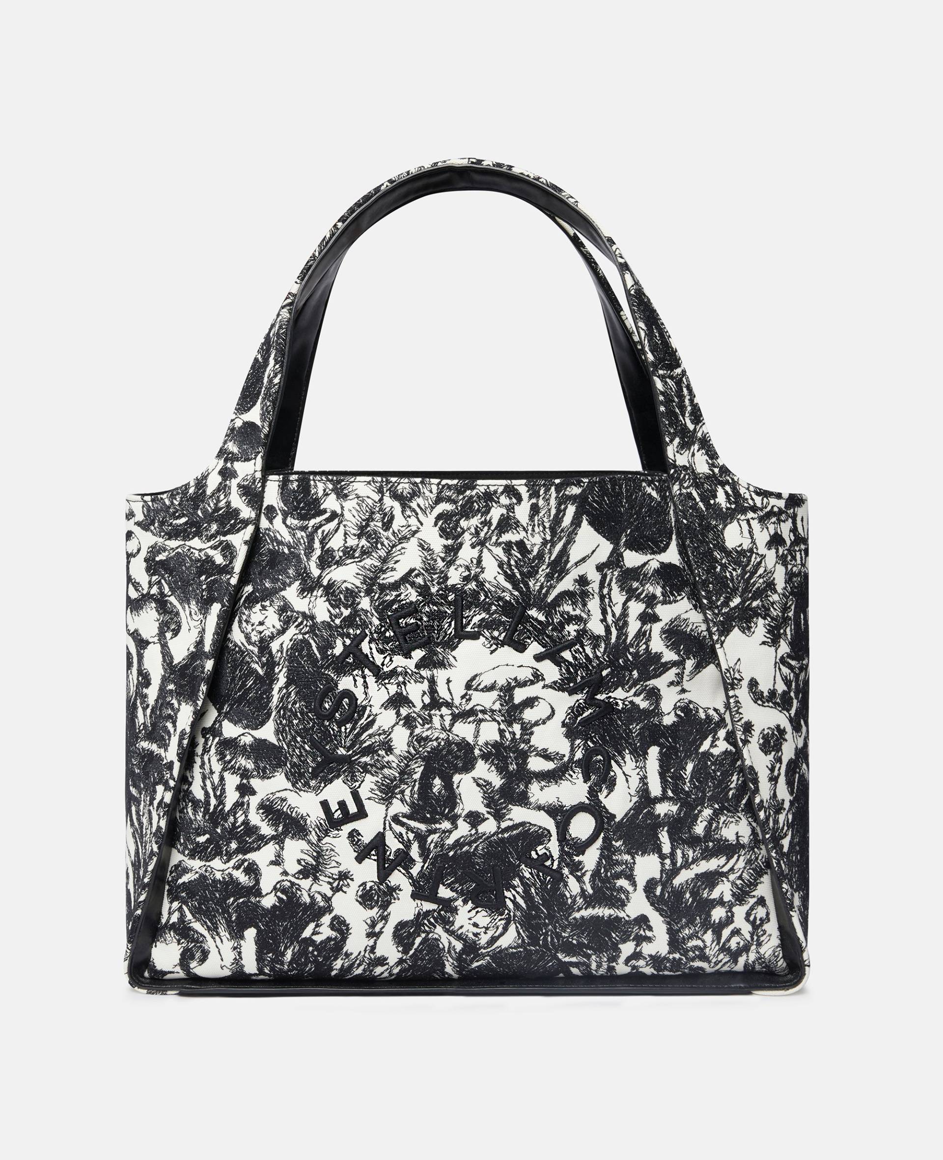 Stella McCartney - Logo Fungi Forest Toile de Jouy Tote Bag, Frau, Schwarz/Weiß von Stella McCartney