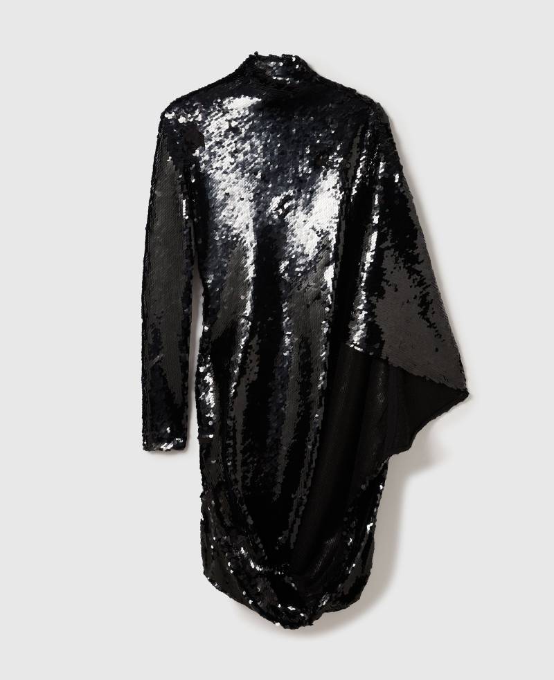 Stella McCartney - Long-Sleeve Sequin Draped Mini Dress, Frau, Black, Größe: 36 von Stella McCartney