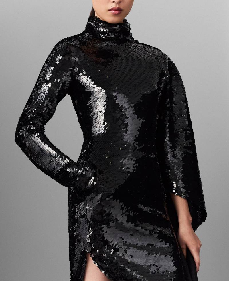 Stella McCartney - Long-Sleeve Sequin Draped Mini Dress, Frau, Black, Größe: 38 von Stella McCartney