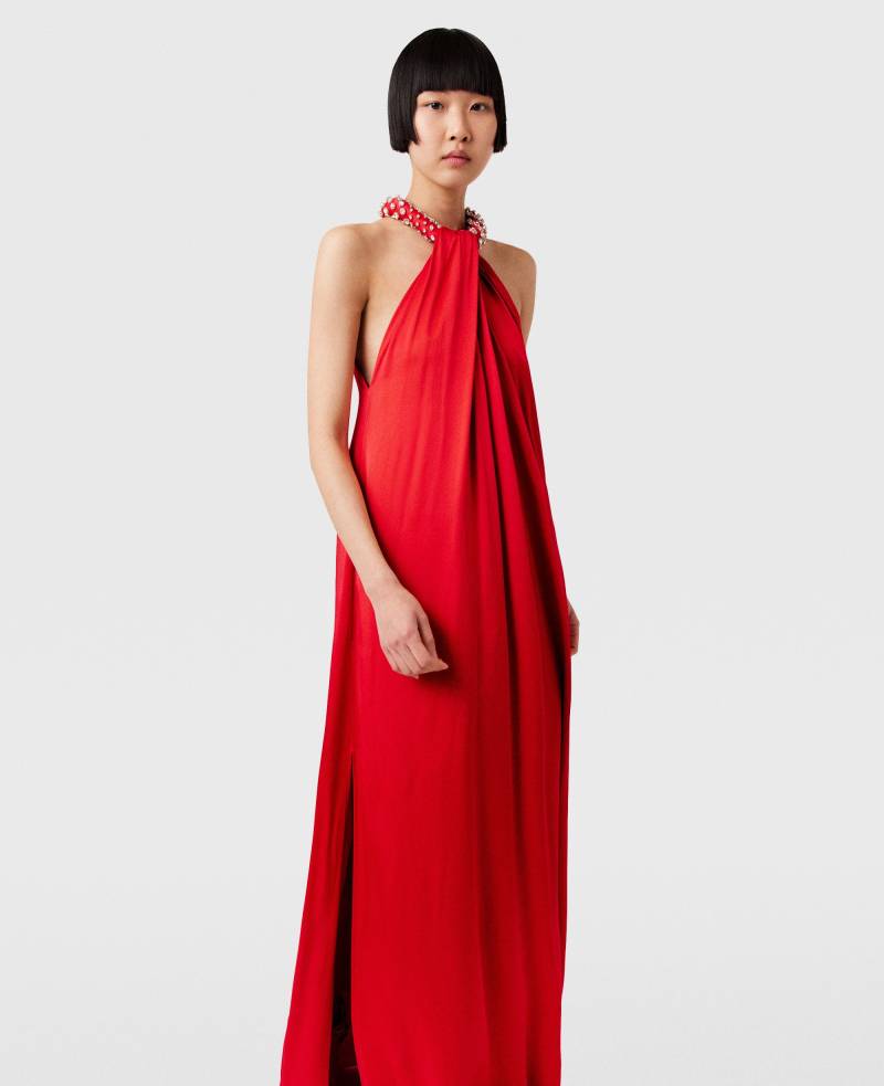 Stella McCartney - Maxikleid aus Satin mit Kristallen und Neckholder, Frau, Blutorange, Größe: 38 von Stella McCartney