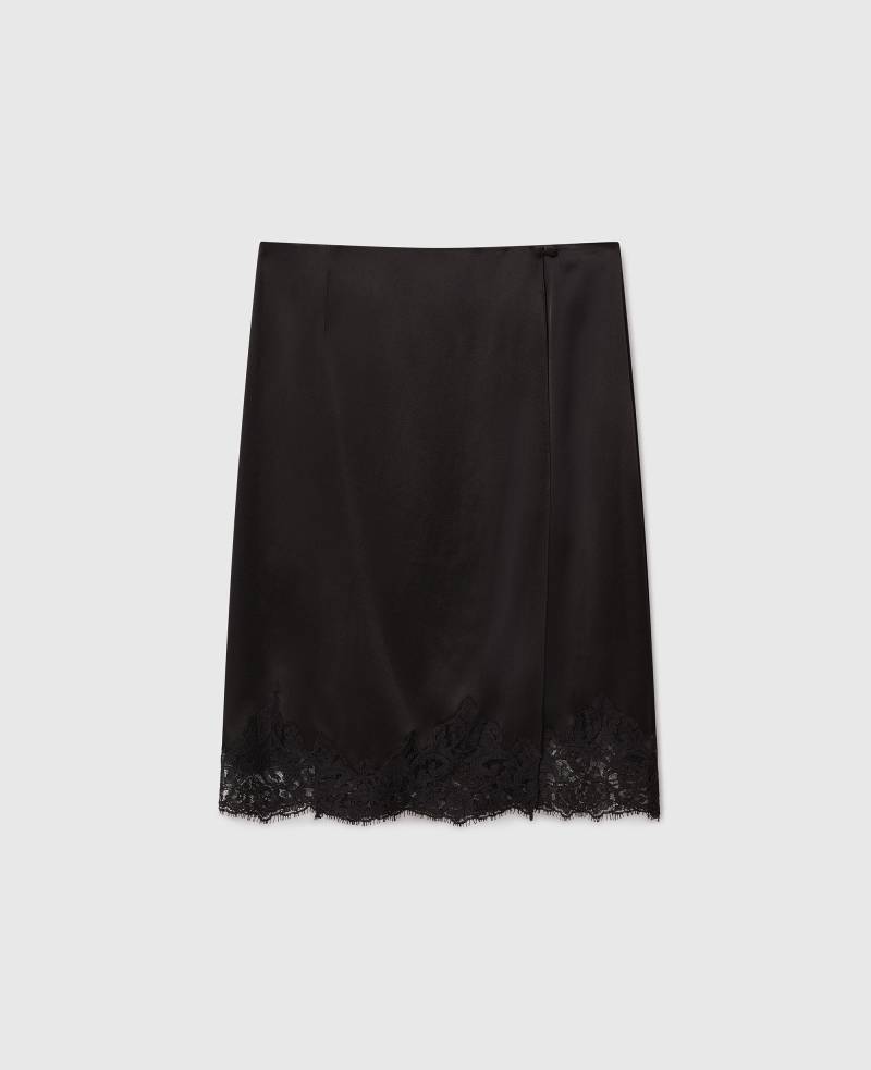 Stella McCartney - Midirock aus Satin mit Spitze, Frau, Schwarz, Größe: 48 von Stella McCartney