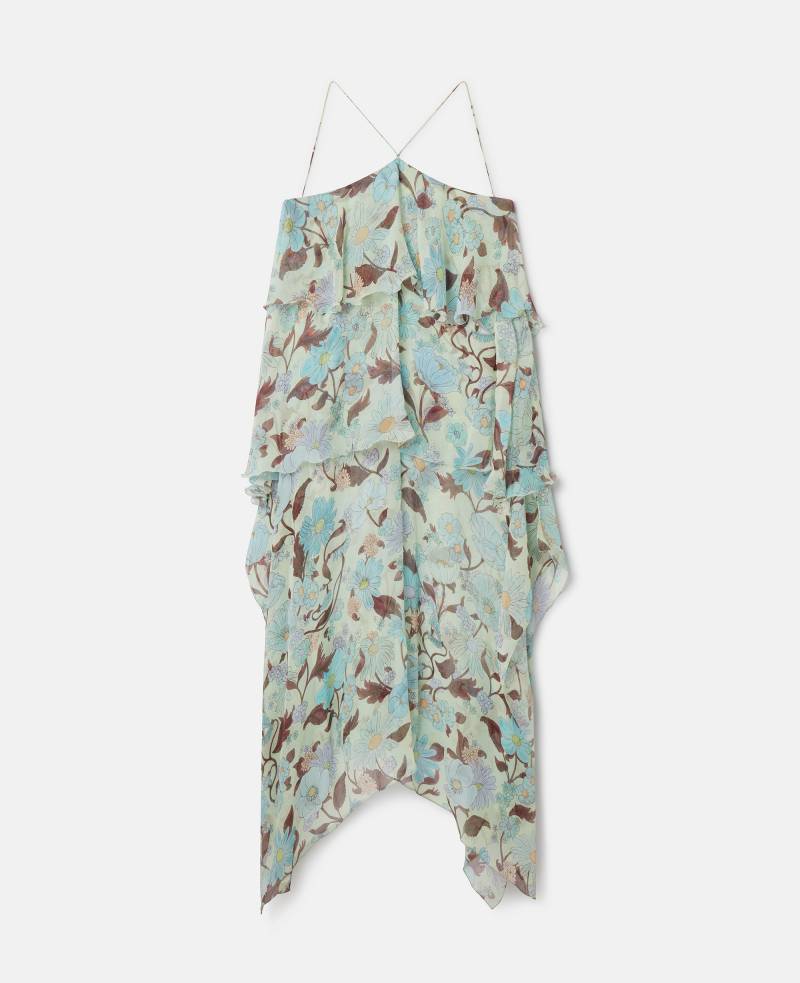 Stella McCartney - Neckholder-Kleid aus Seidenchiffon mit Lady Garden Print, Frau, Mintgrün/Bunt, Größe: 40 von Stella McCartney