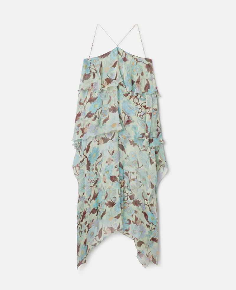 Stella McCartney - Neckholder-Kleid aus Seidenchiffon mit Lady Garden Print, Frau, Mintgrün/Bunt, Größe: 44 von Stella McCartney