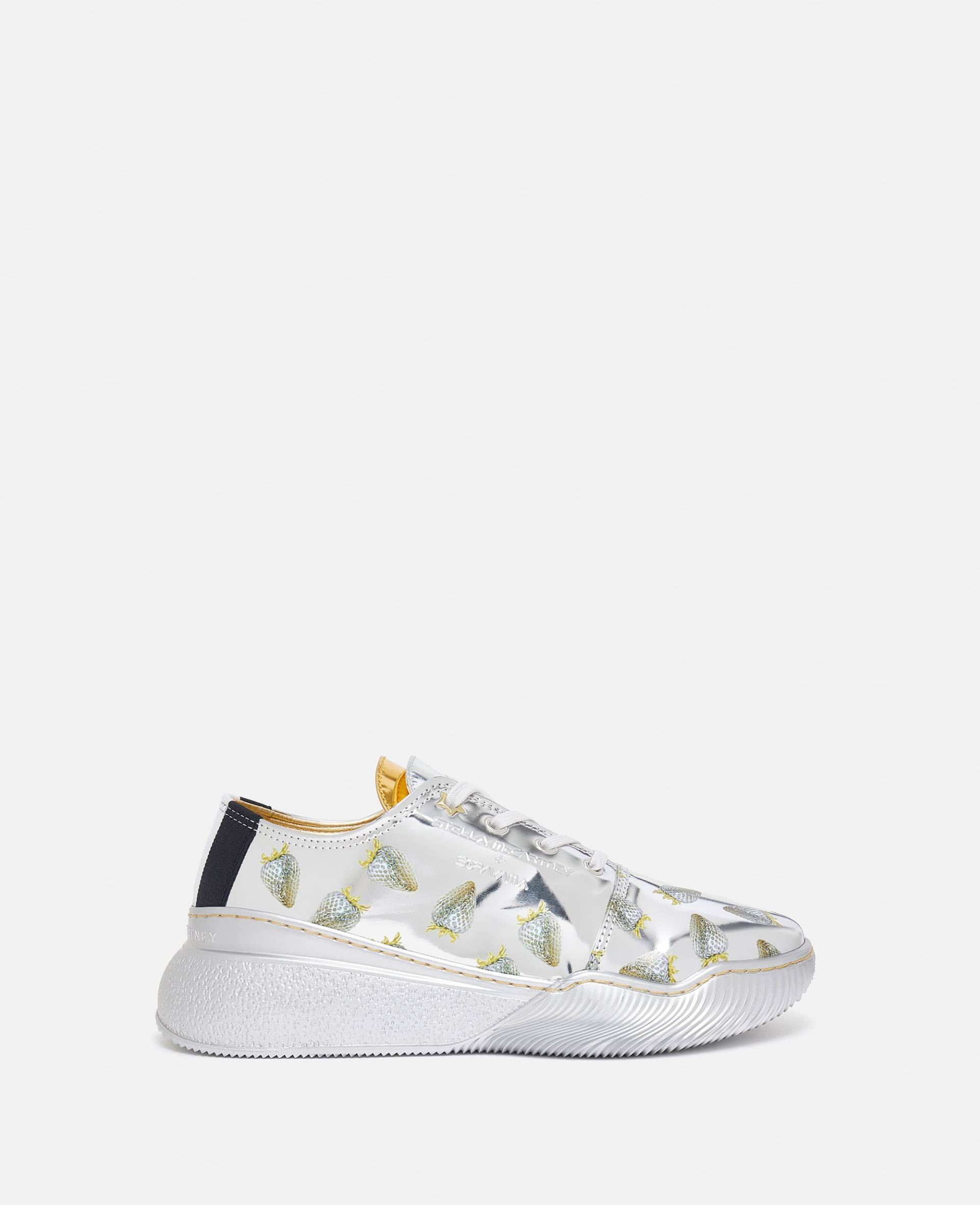 Stella McCartney - Niedrige Loop Metallic-Sneakers mit Erdbeer-Print, Frau, Silber/Gold, Größe: 35 von Stella McCartney