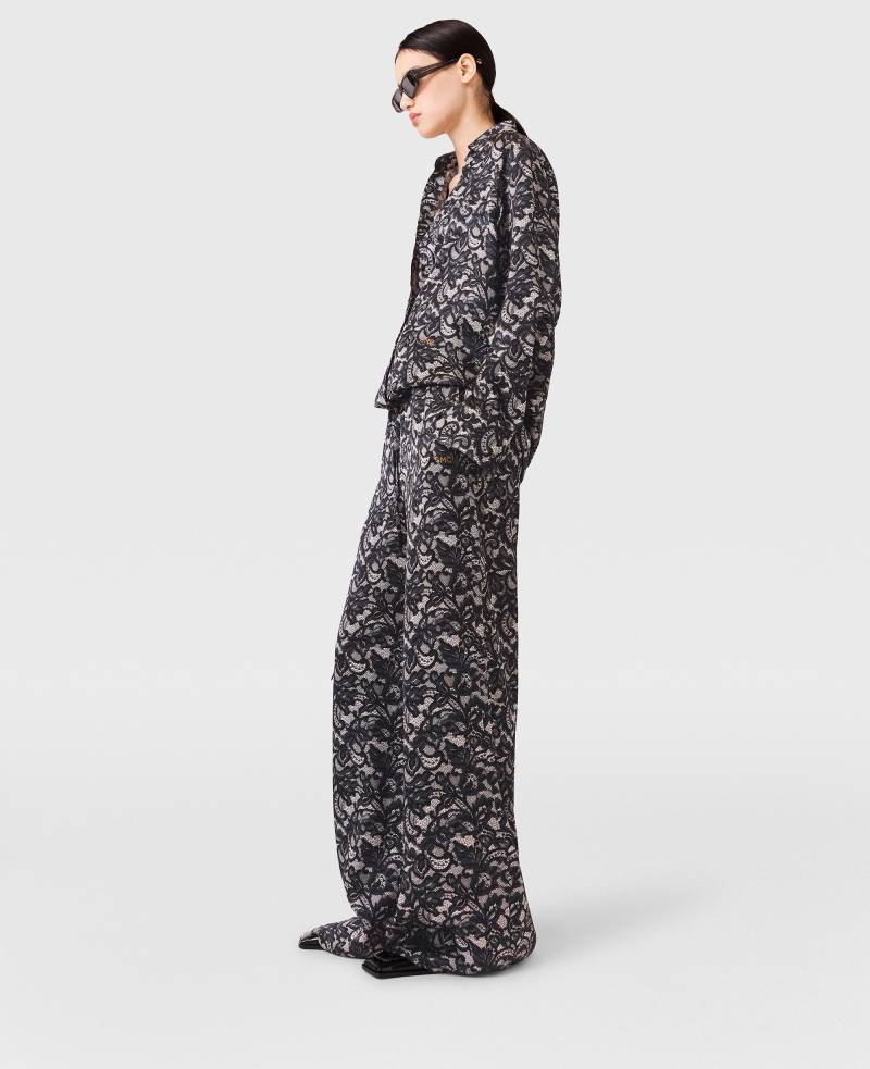 Stella McCartney - Oversize-Hose mit Spitzen-Print und Kordelzug, Frau, Schwarz, Größe: 38 von Stella McCartney