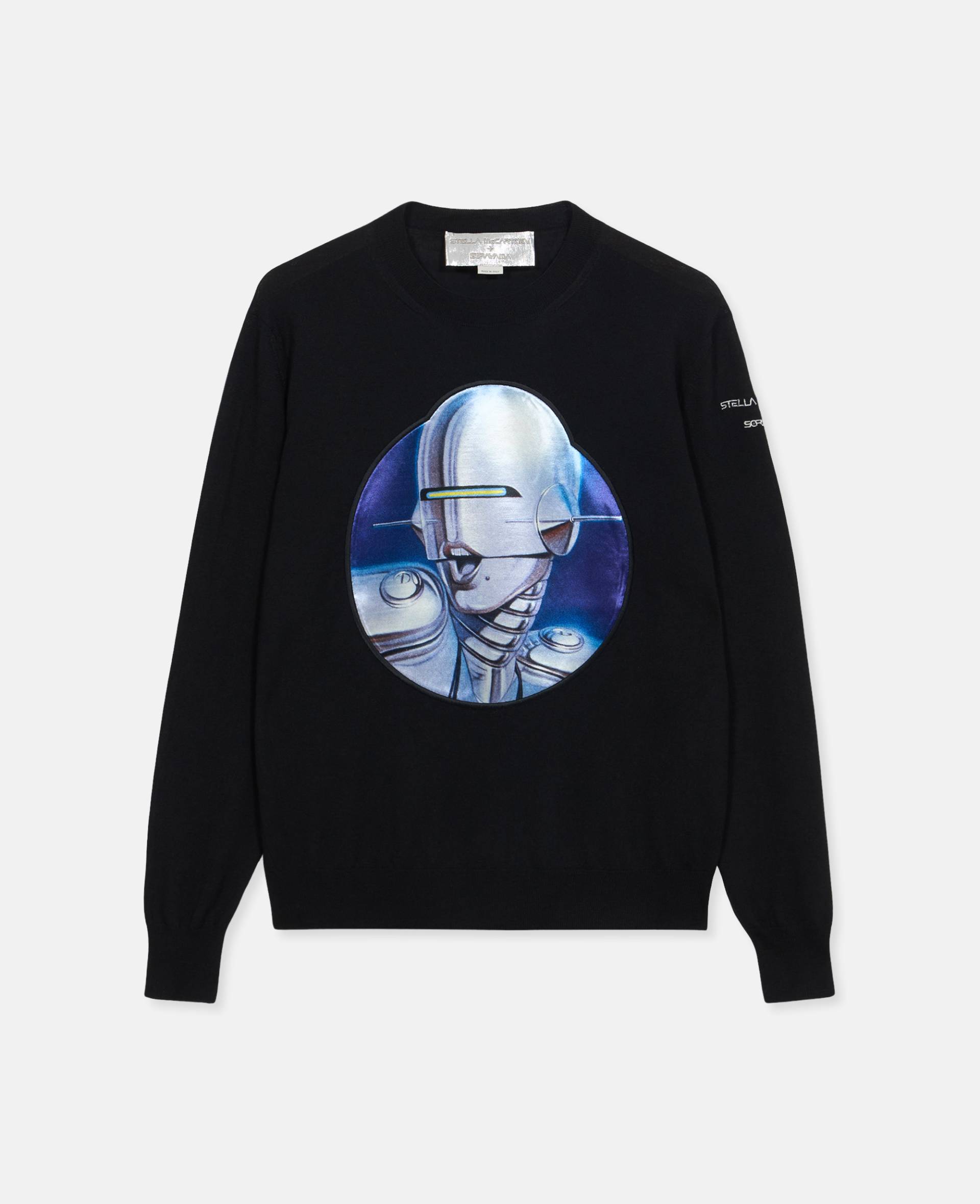 Stella McCartney - Oversize-Pullover aus RWS-Wolle mit Sexy Robot-Motiv, Frau, Schwarz, Größe: L von Stella McCartney