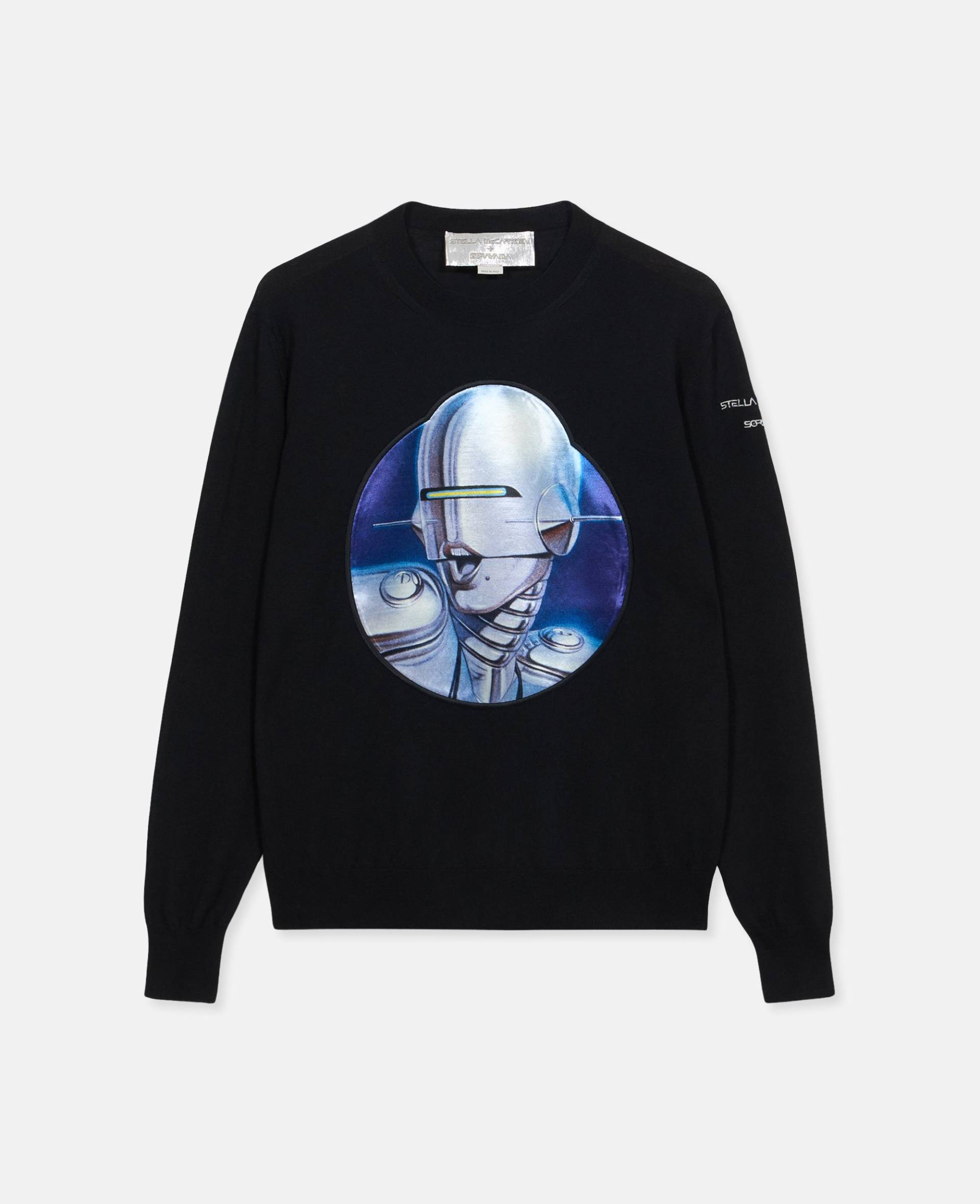 Stella McCartney - Oversize-Pullover aus RWS-Wolle mit Sexy Robot-Motiv, Frau, Schwarz, Größe: M von Stella McCartney